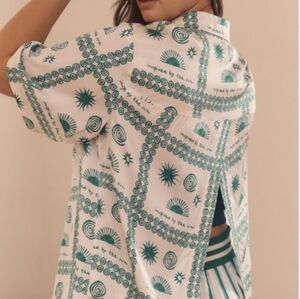 Anthropologie Agatha Satin Marty Print Top Shirt Blouse Size Medium